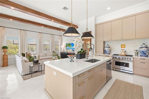 Interior, Kitchen, Living room, Pendant Lights, Recessed Lighting, Stainless Steel Appliances, Wooden Beams