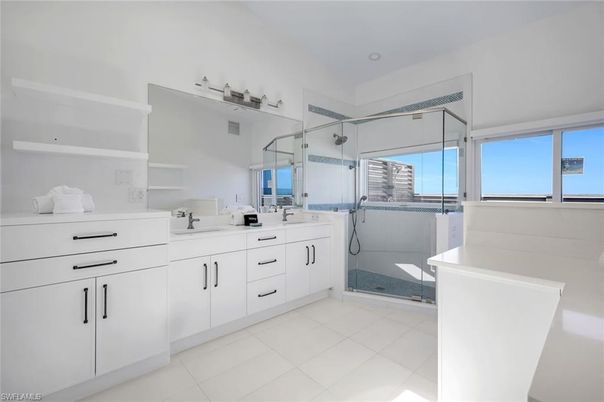Bathroom, Dual Sink Vanities, Glass Shower, Interior, Recessed Lighting