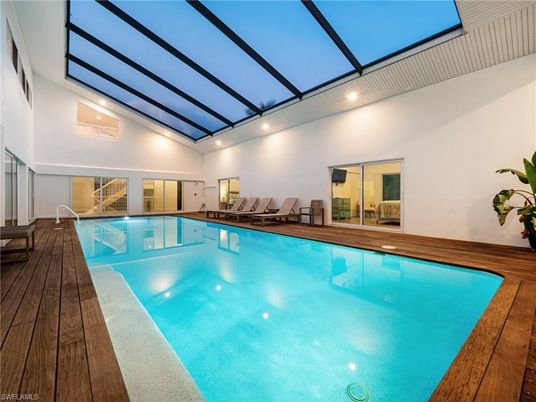 Glass Ceilings, Interior, Pool, Sun Room, Wood Texture Flooring