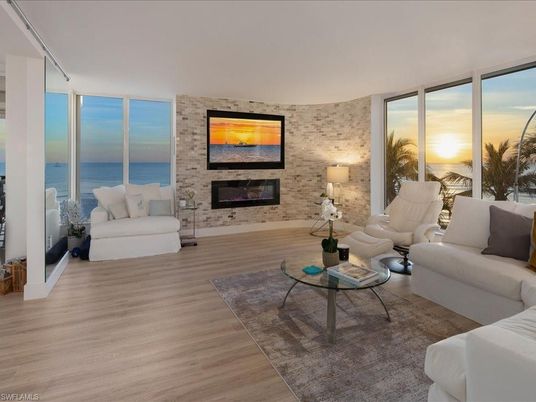 Fireplace, Interior, Living room, Stone Walls, Water, Wood Texture Flooring