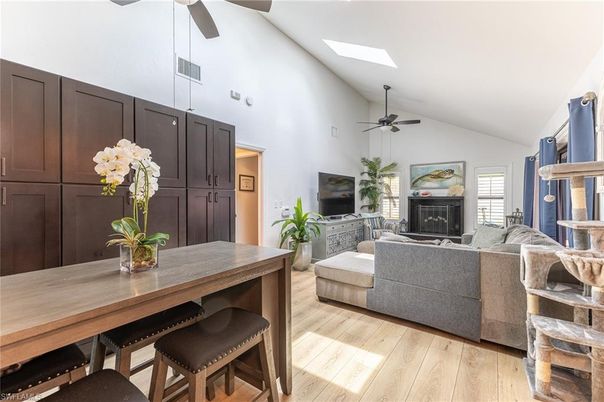 Dining room, Fireplace, Interior, Living room, Wood Texture Flooring