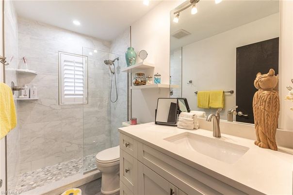 Bathroom, Glass Shower, Interior, Marble Walls, Recessed Lighting