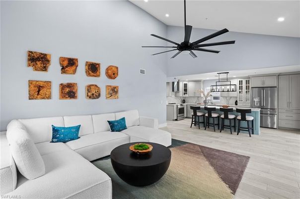 Interior, Kitchen, Living room, Pendant Lights, Recessed Lighting, Stainless Steel Appliances, Wood Texture Flooring