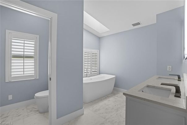 Bathroom, Dual Sink Vanities, Free Standing Baths, Interior, Marble