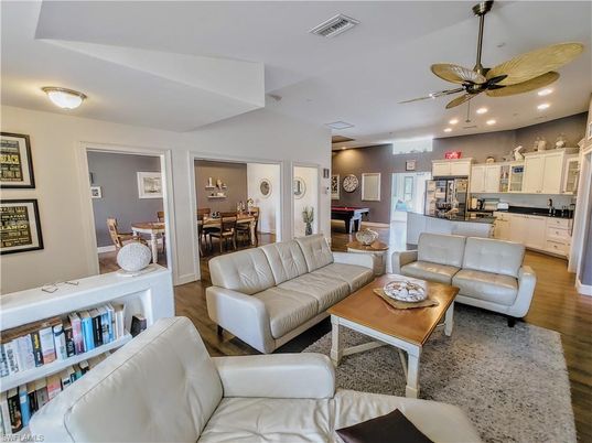 Dining room, Interior, Kitchen, Living room, Recessed Lighting, Wood Texture Flooring