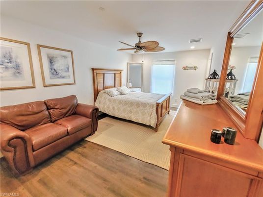 Bedroom, Interior, Recessed Lighting, Wood Texture Flooring