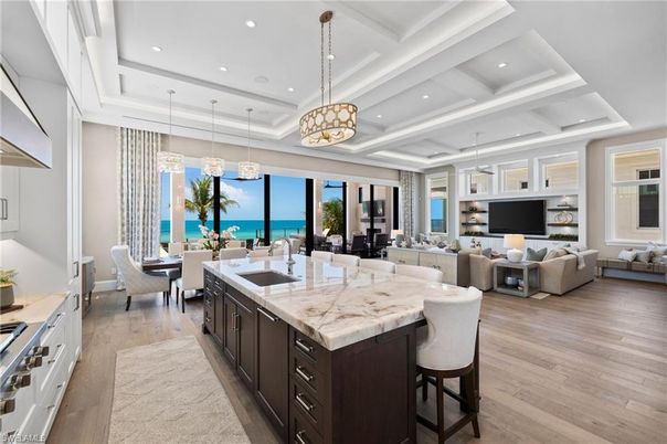Dining room, Interior, Kitchen, Living room, Pendant Lights, Recessed Lighting, Water, Wood Texture Flooring