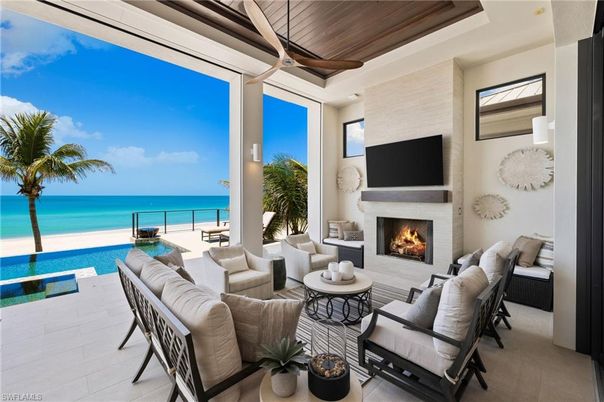 Fireplace, Interior, Living room, Water, Wooden Ceilings