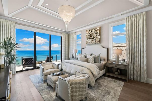 Bedroom, Chandelier, Interior, Living room, Recessed Lighting, Water, Wood Texture Flooring