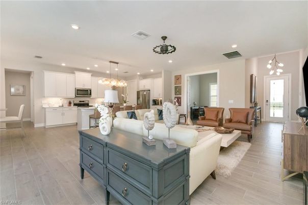 Interior, Kitchen, Living room, Pendant Lights, Recessed Lighting, Stainless Steel Appliances, Wood Texture Flooring