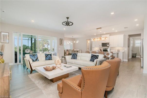 Dining room, Interior, Kitchen, Living room, Pendant Lights, Recessed Lighting, Stainless Steel Appliances, Wood Texture Flooring