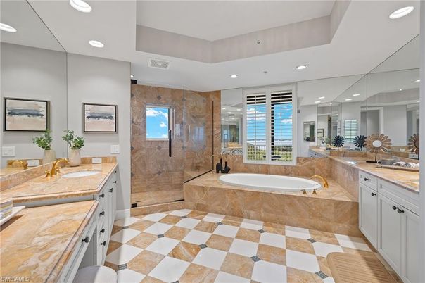 Bathroom, Dual Sink Vanities, Glass Shower, Interior, Recessed Lighting