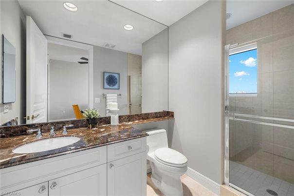 Bathroom, Dual Sink Vanities, Glass Shower, Interior, Recessed Lighting
