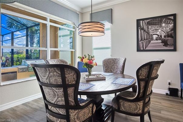 Dining room, Interior, Pendant Lights, Wood Texture Flooring