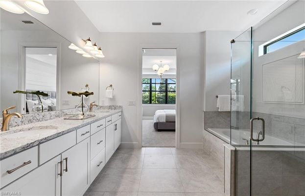 Bathroom, Dual Sink Vanities, Glass Shower, Interior