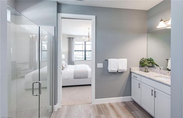 Bathroom, Bedroom, Glass Shower, Interior, Wood Texture Flooring
