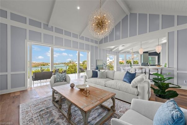 Chandelier, Interior, Living room, Pendant Lights, Recessed Lighting, Water, Wood Texture Flooring