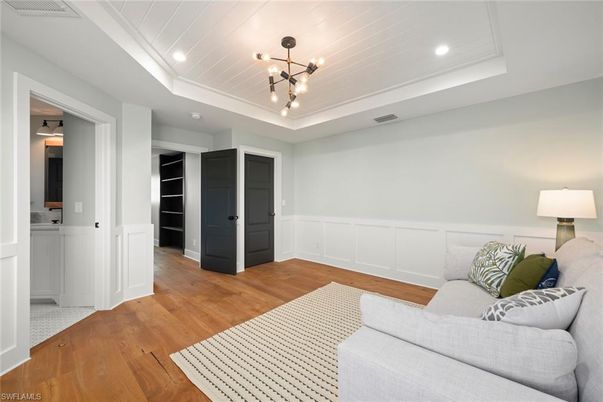 Interior, Living room, Pendant Lights, Recessed Lighting, Wood Texture Flooring
