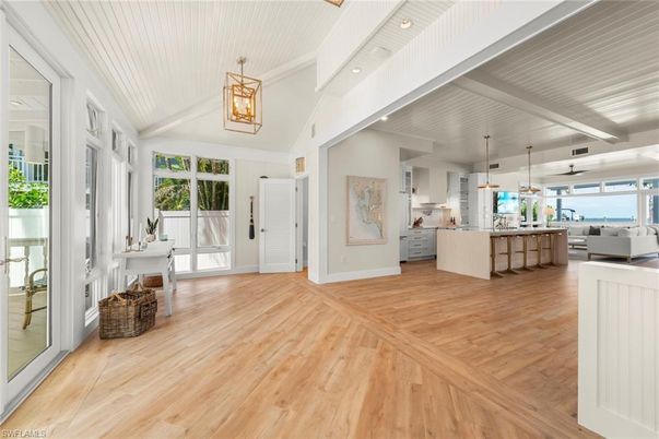 Interior, Kitchen, Pendant Lights, Recessed Lighting, Water, Wood Texture Flooring