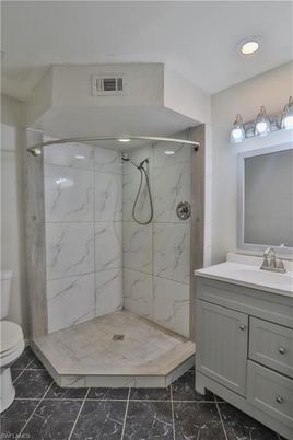 Bathroom, Interior, Marble Walls, Recessed Lighting