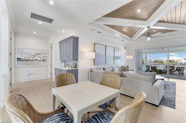 Dining room, Interior, Living room, Recessed Lighting, Wooden Ceilings, Wood Texture Flooring