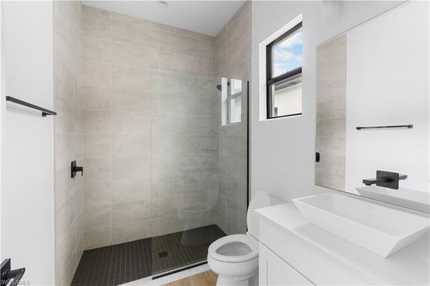 Bathroom, Glass Shower, Interior, Wood Texture Flooring