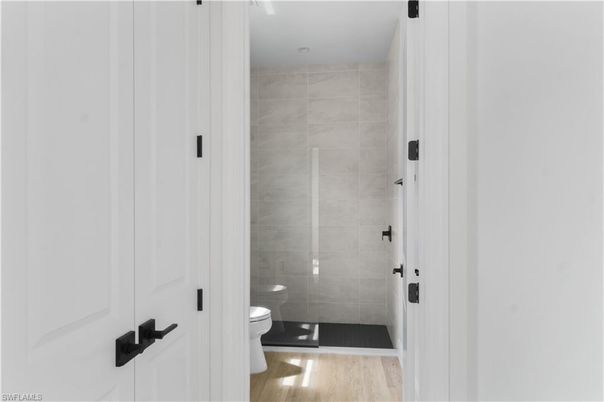 Bathroom, Glass Shower, Interior, Wood Texture Flooring