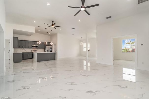Interior, Kitchen, Marble, Pendant Lights, Recessed Lighting