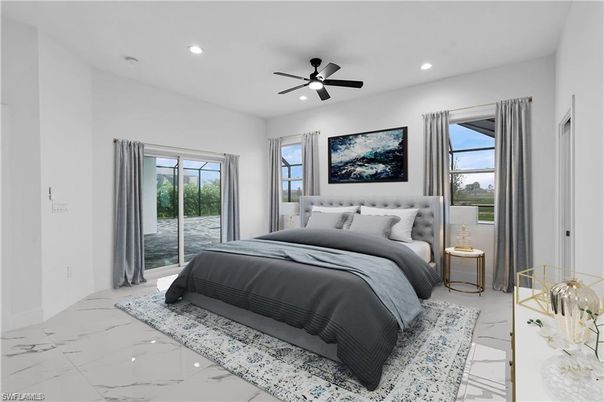 Bedroom, Interior, Marble, Recessed Lighting