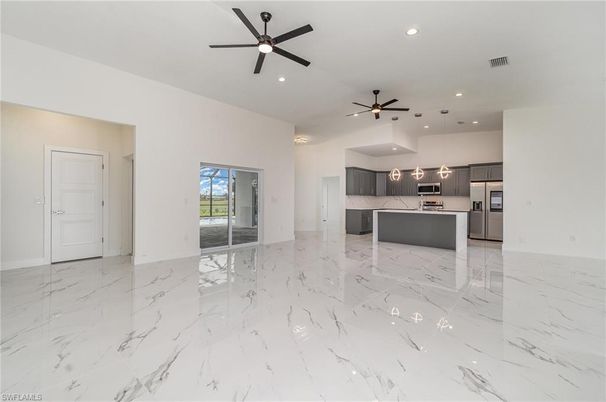 Interior, Kitchen, Marble, Pendant Lights, Recessed Lighting, Stainless Steel Appliances