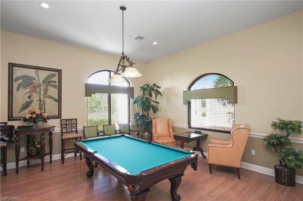 Billiard Table, Game Room, Interior, Pendant Lights, Recessed Lighting, Wood Texture Flooring