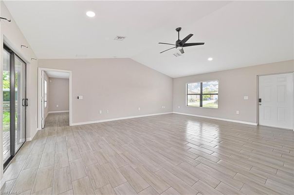 Empty room, Interior, Recessed Lighting, Wood Texture Flooring