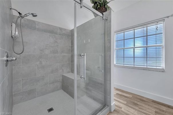 Bathroom, Glass Shower, Interior, Wood Texture Flooring