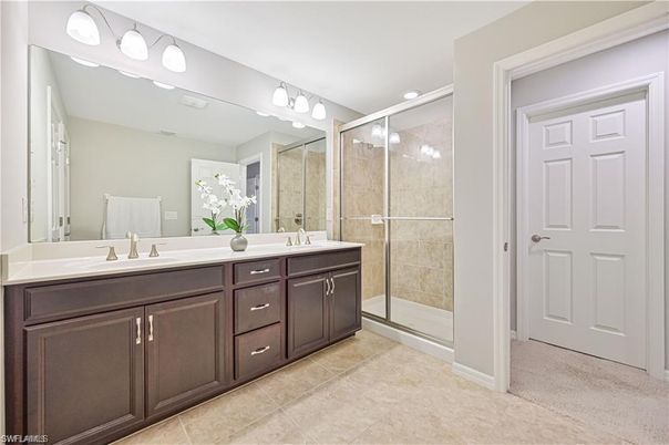 Bathroom, Dual Sink Vanities, Glass Shower, Interior, Recessed Lighting