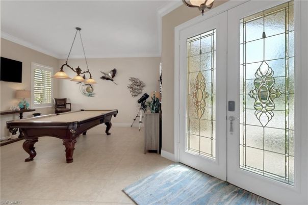 Billiard Table, Chandelier, Game Room, Interior, Pendant Lights