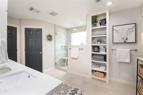 Bathroom, Glass Shower, Interior, Recessed Lighting