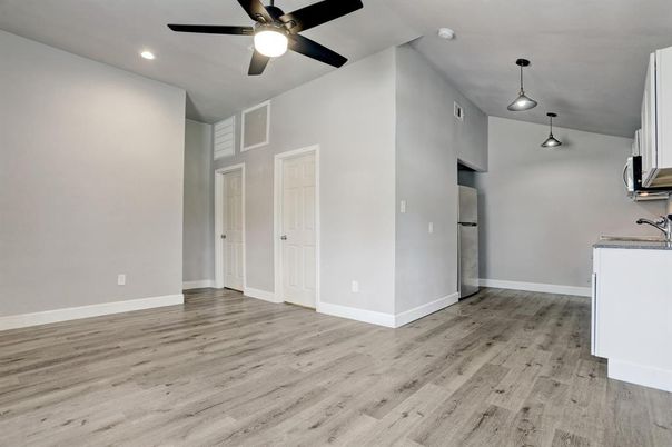 Empty room, Interior, Pendant Lights, Recessed Lighting, Wood Texture Flooring