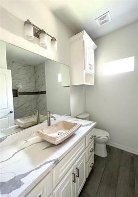 Bathroom, Interior, Marble Walls, Wood Texture Flooring
