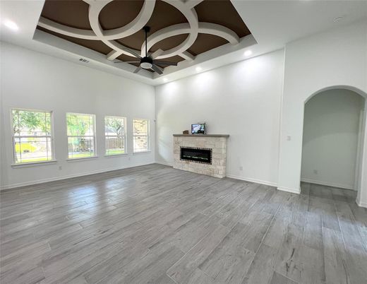 Empty room, Fireplace, Interior, Recessed Lighting, Wood Texture Flooring