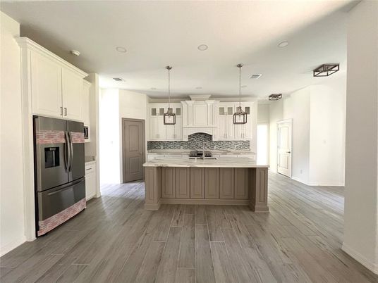 Interior, Kitchen, Pendant Lights, Recessed Lighting, Wood Texture Flooring