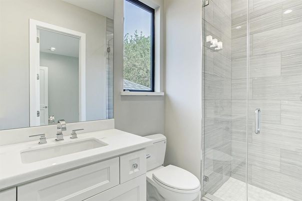 Bathroom, Glass Shower, Interior, Recessed Lighting