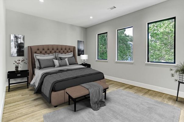 Bedroom, Interior, Recessed Lighting, Wood Texture Flooring