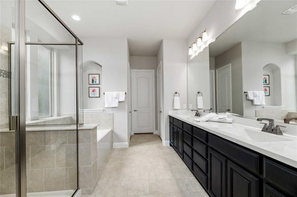 Bathroom, Dual Sink Vanities, Glass Shower, Interior, Recessed Lighting