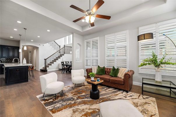 Dining room, Interior, Kitchen, Living room, Pendant Lights, Recessed Lighting, Wood Texture Flooring