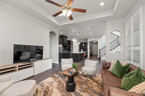 Interior, Kitchen, Living room, Pendant Lights, Recessed Lighting, Wood Texture Flooring