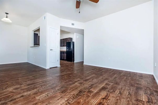 Empty room, Interior, Kitchen, Pendant Lights, Wood Texture Flooring