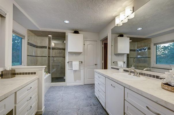 Bathroom, Dual Sink Vanities, Glass Shower, Interior, Recessed Lighting