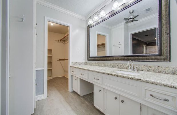 Bathroom, Dual Sink Vanities, Interior, Walk-in Closets, Wood Texture Flooring
