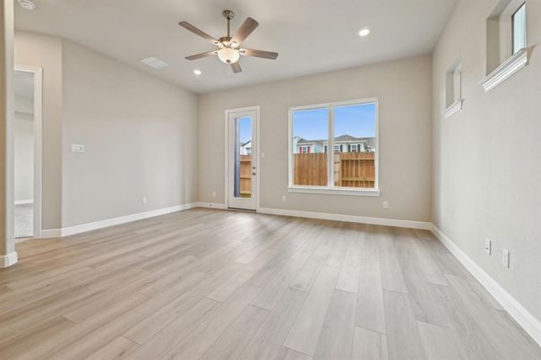Empty room, Interior, Recessed Lighting, Wood Texture Flooring