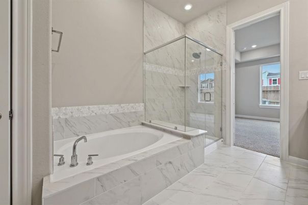 Bathroom, Glass Shower, Interior, Marble, Marble Walls, Recessed Lighting